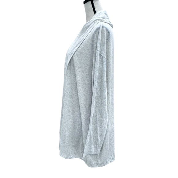 PURE DKNY HEATHER OATMEAL/GRAY OPEN FRONT DRAWSTRING HEM COTTON CARDIGAN - Picture 5 of 14